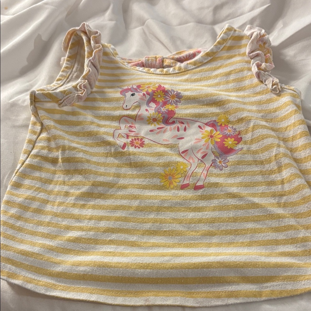 Little Lass Yellow and White Striped Tank with Horse Design 3T